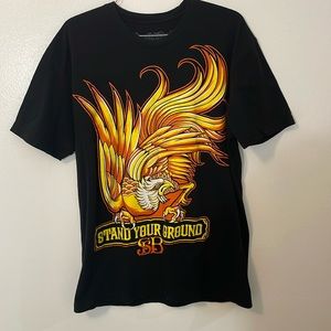 Steadfast Brand Eagle med black t shirt graphics say Stand your ground, colorful